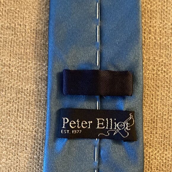 Peter Elliot Silk Satin Narrow Blue Tie Handmade in Italy. - Picture 3 of 6